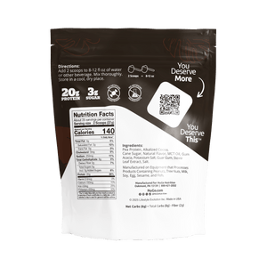 Back of a protein powder package with nutrition facts and ingredient list